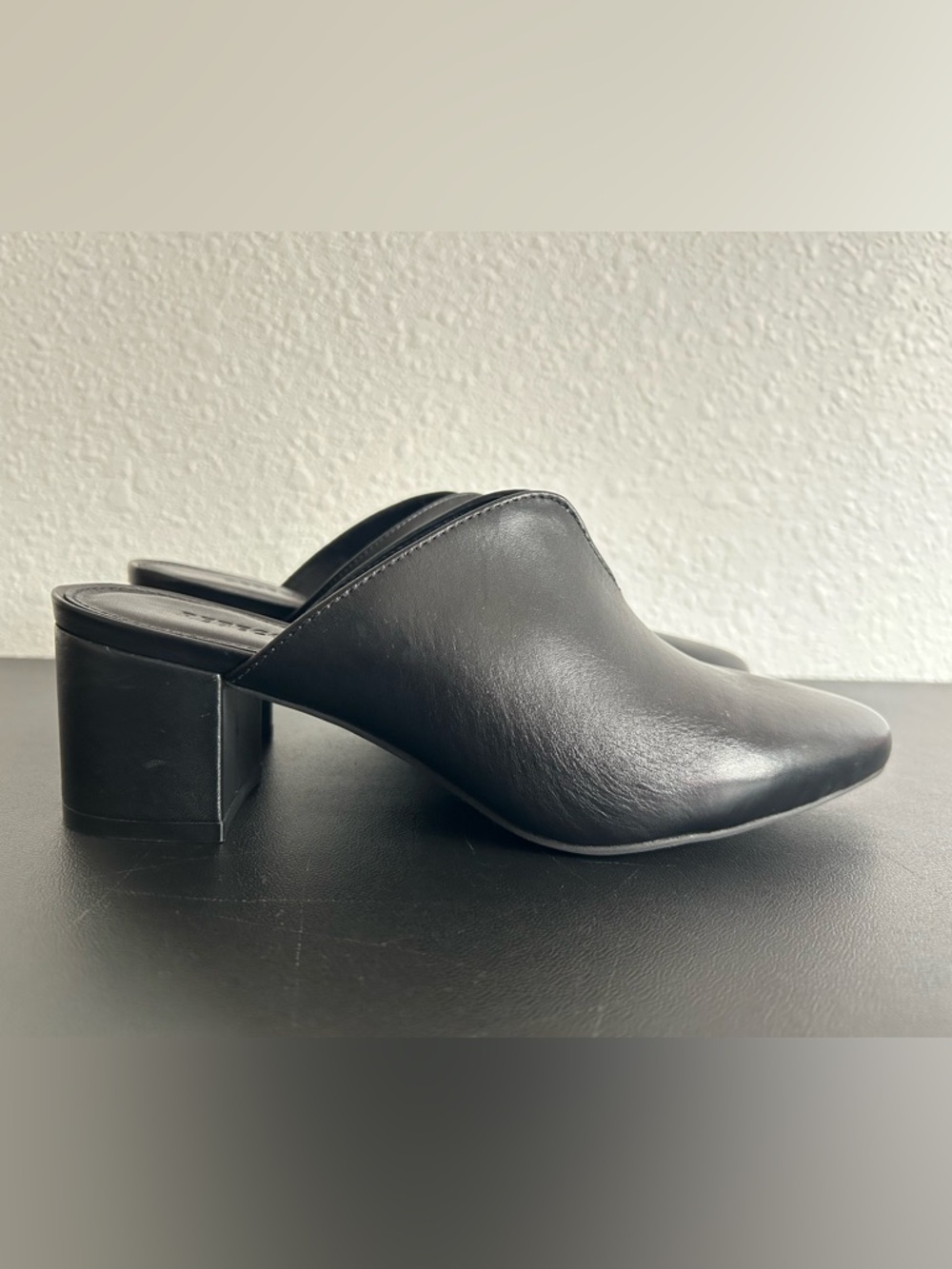 REBECCA ALLEN 7 M BLACK The Block Mule LEATHER SLIP ON